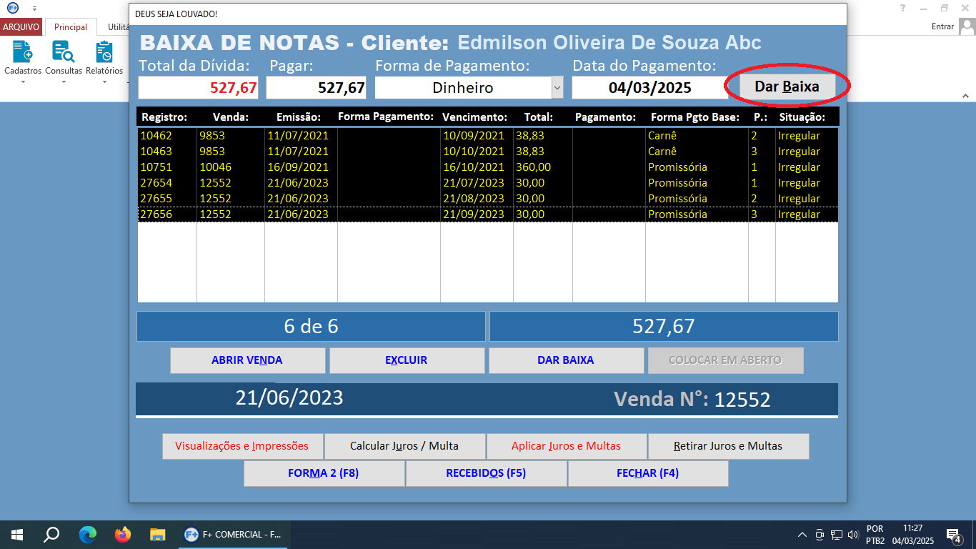 Recebendo Pagamentos de Notas de Saída