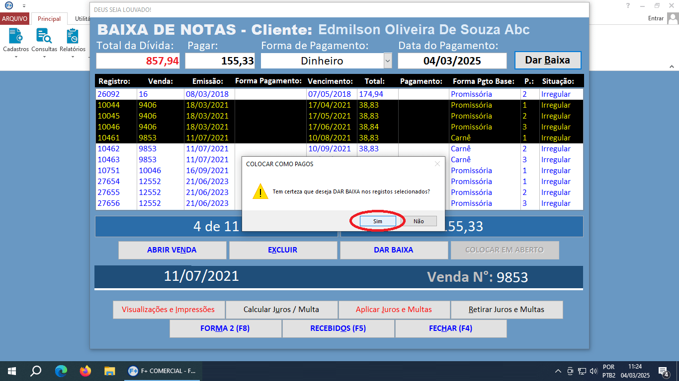 Recebendo Pagamentos de Notas de Saída