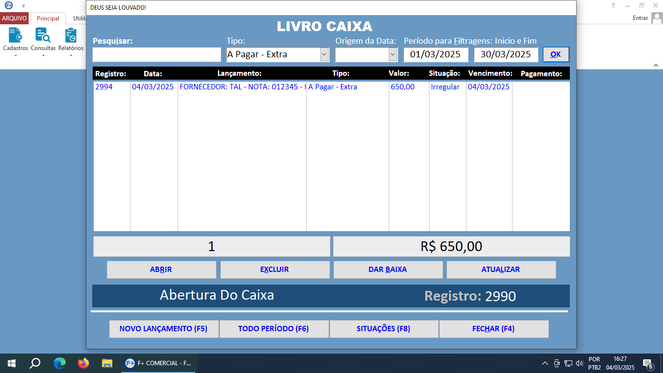 Cadastrando Contas a Pagar no Livro Caixa