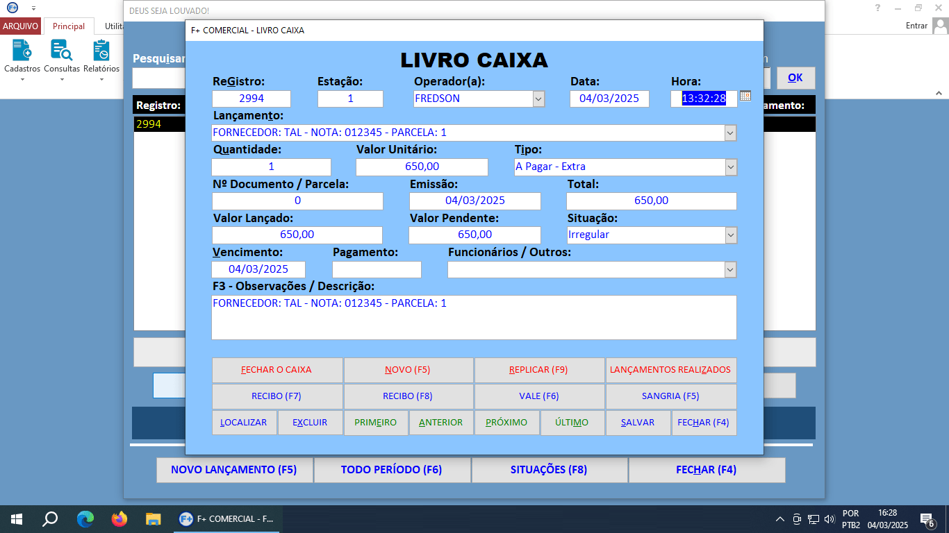 Cadastrando Contas a Pagar no Livro Caixa