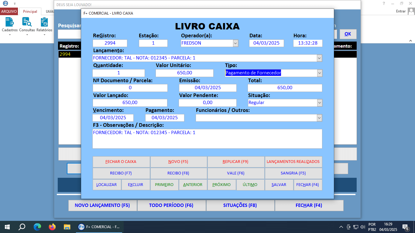 Cadastrando Contas a Pagar no Livro Caixa