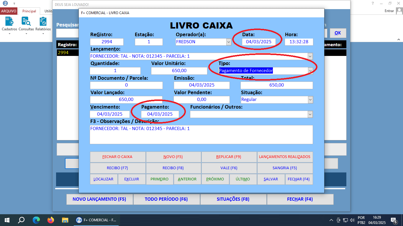 Cadastrando Contas a Pagar no Livro Caixa