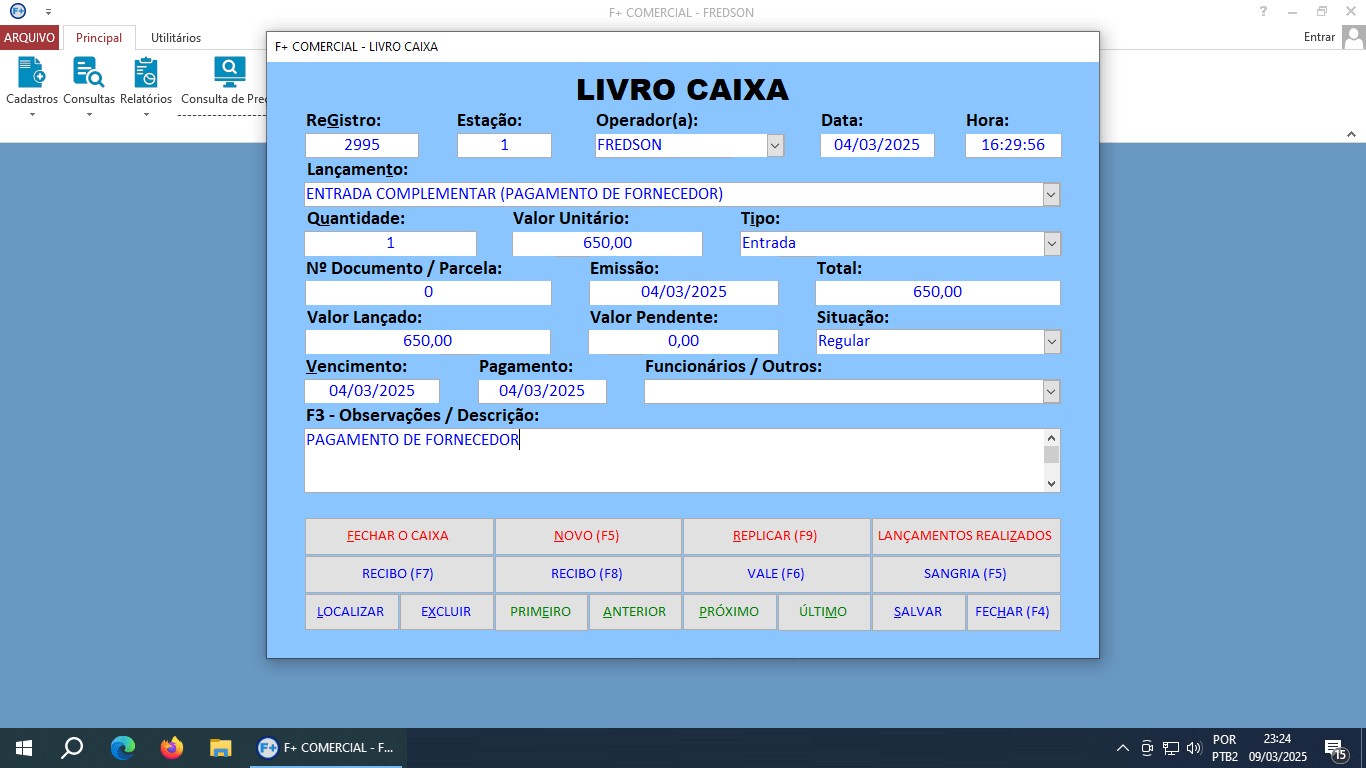 Cadastrando Contas a Pagar no Livro Caixa