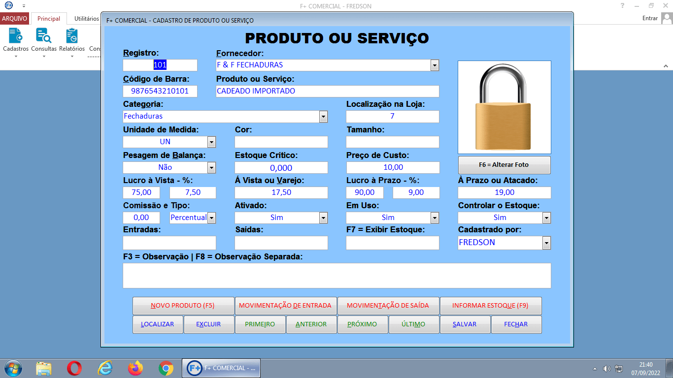 Cadastro de Produtos ou Serviços Cadastro de Produtos