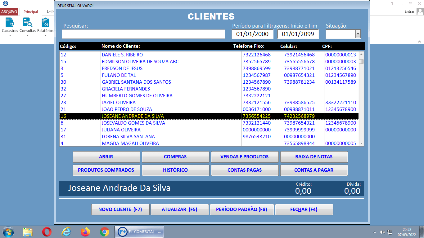 Janela de Consulta de Clientes Janela de Consulta de Clientes