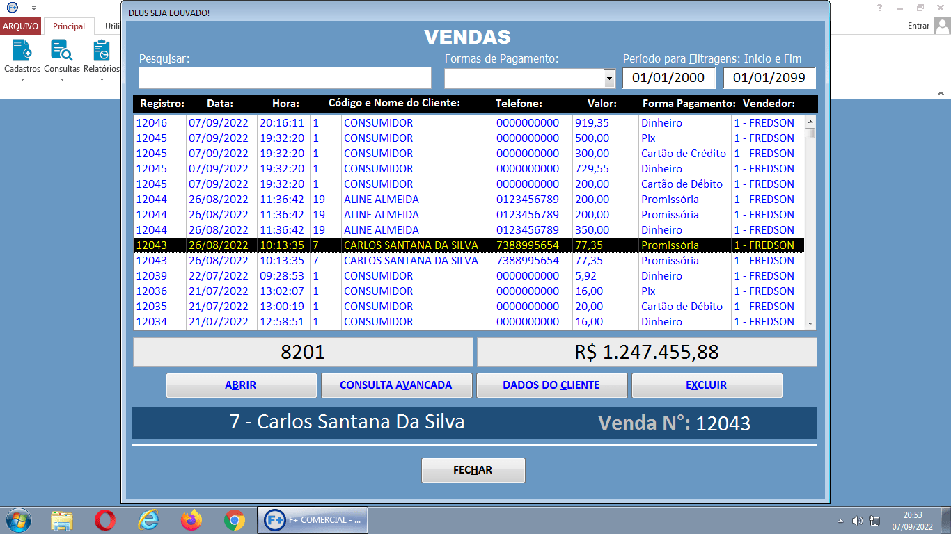 Janela de Consulta de Vendas Janela de Consulta de Vendas