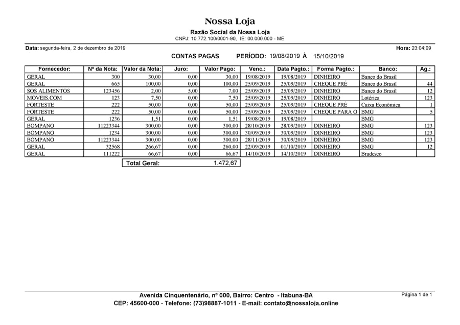 Contas Pagas Contas Pagas