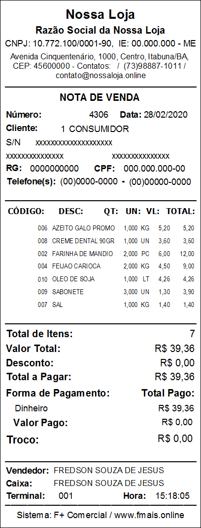 Nota de Venda Nota de Venda