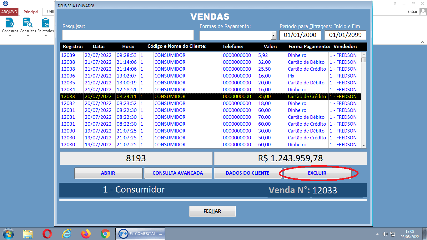 Excluindo Vendas no Sistema Excluindo Vendas no Sistema