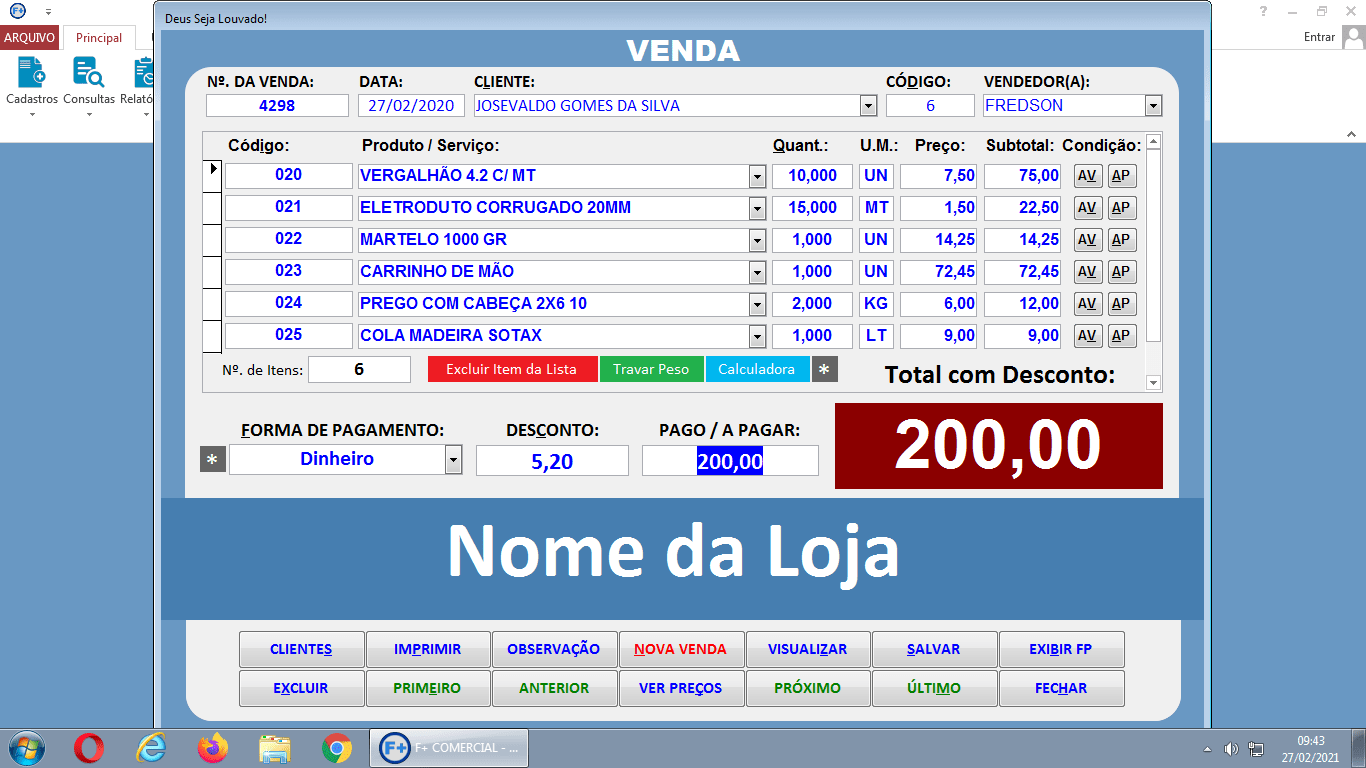 Janela de Venda Janela de Venda