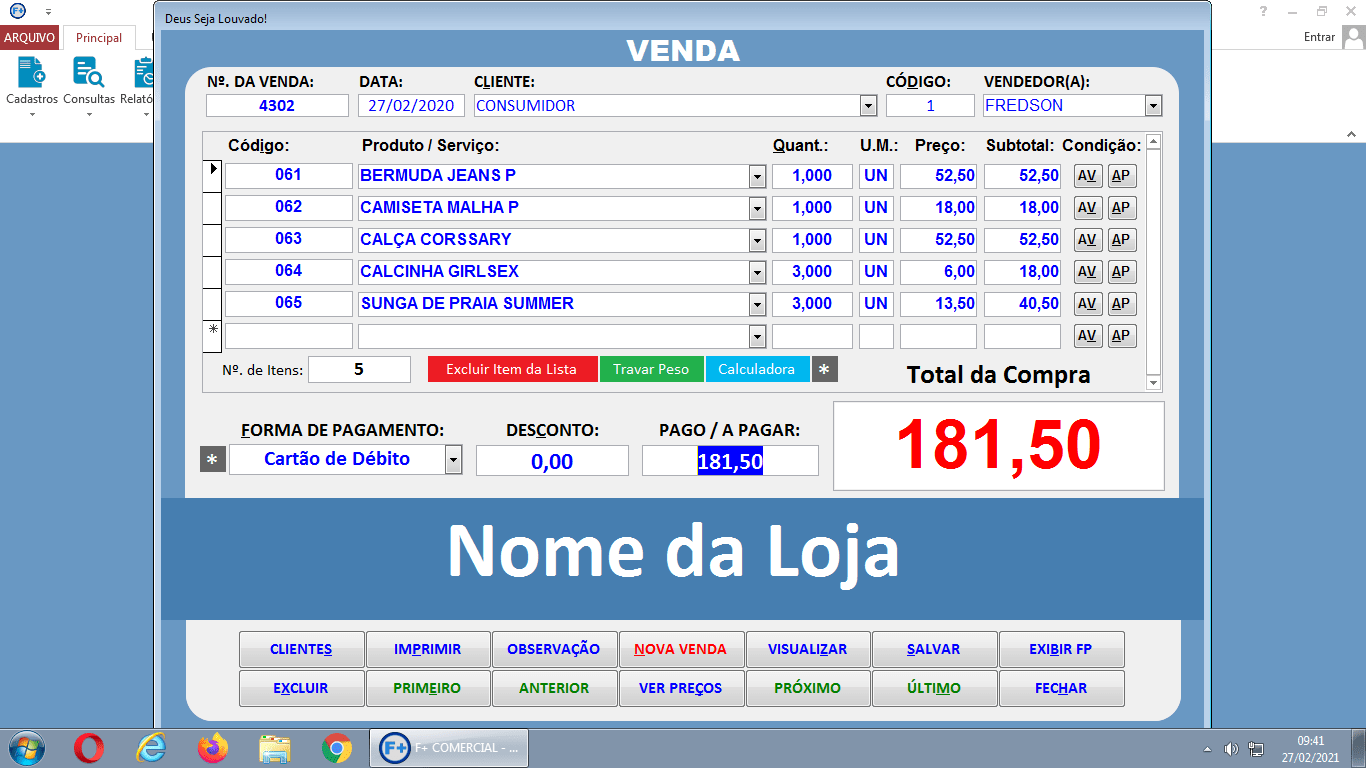 Janela de Venda Janela de Venda