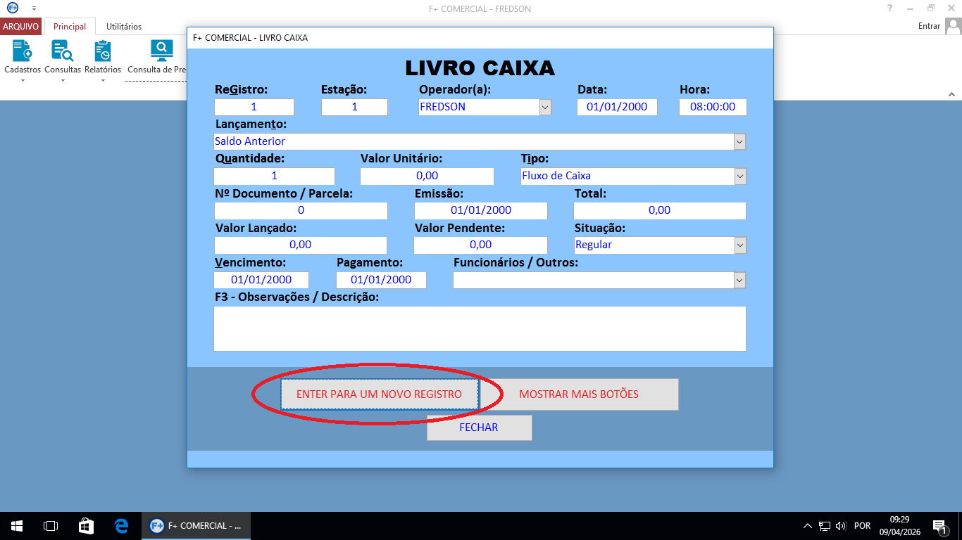 Lançamento no Livro Caixa Lançamento no Livro Caixa