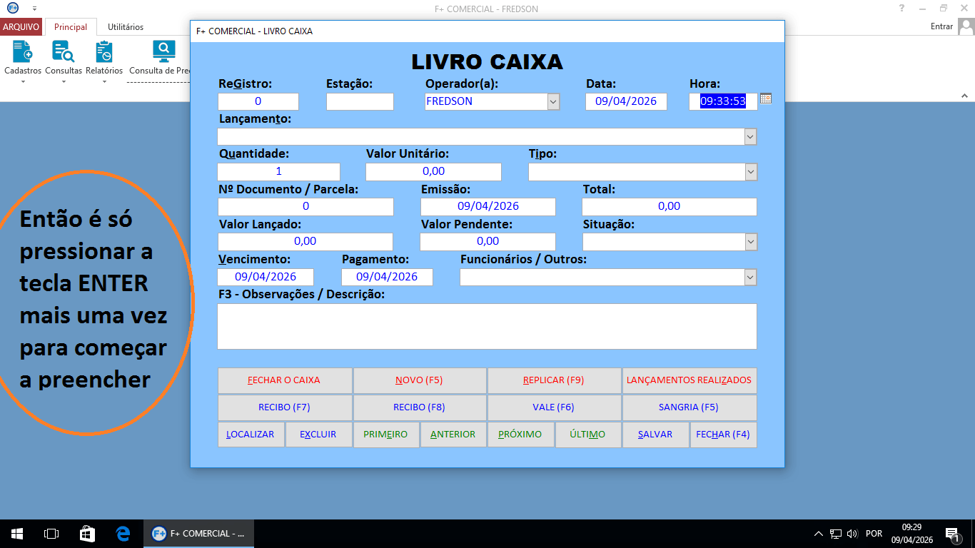 Lançamento no Livro Caixa Lançamento no Livro Caixa