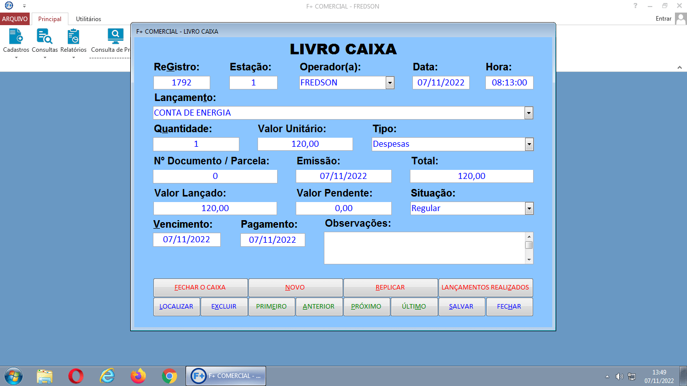 Lançamento no Livro Caixa Lançamento no Livro Caixa