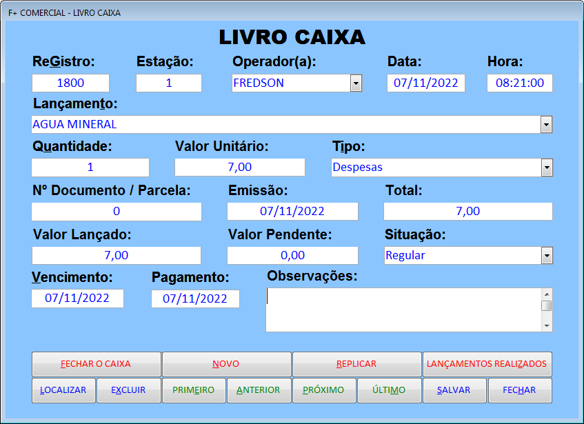 Lançamento no Livro Caixa Lançamento no Livro Caixa