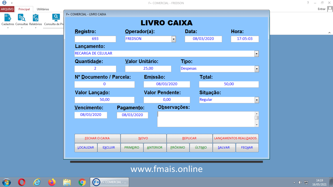 Lançamento - Vale para um Funcionário Lançamento - Vale para um Funcionário
