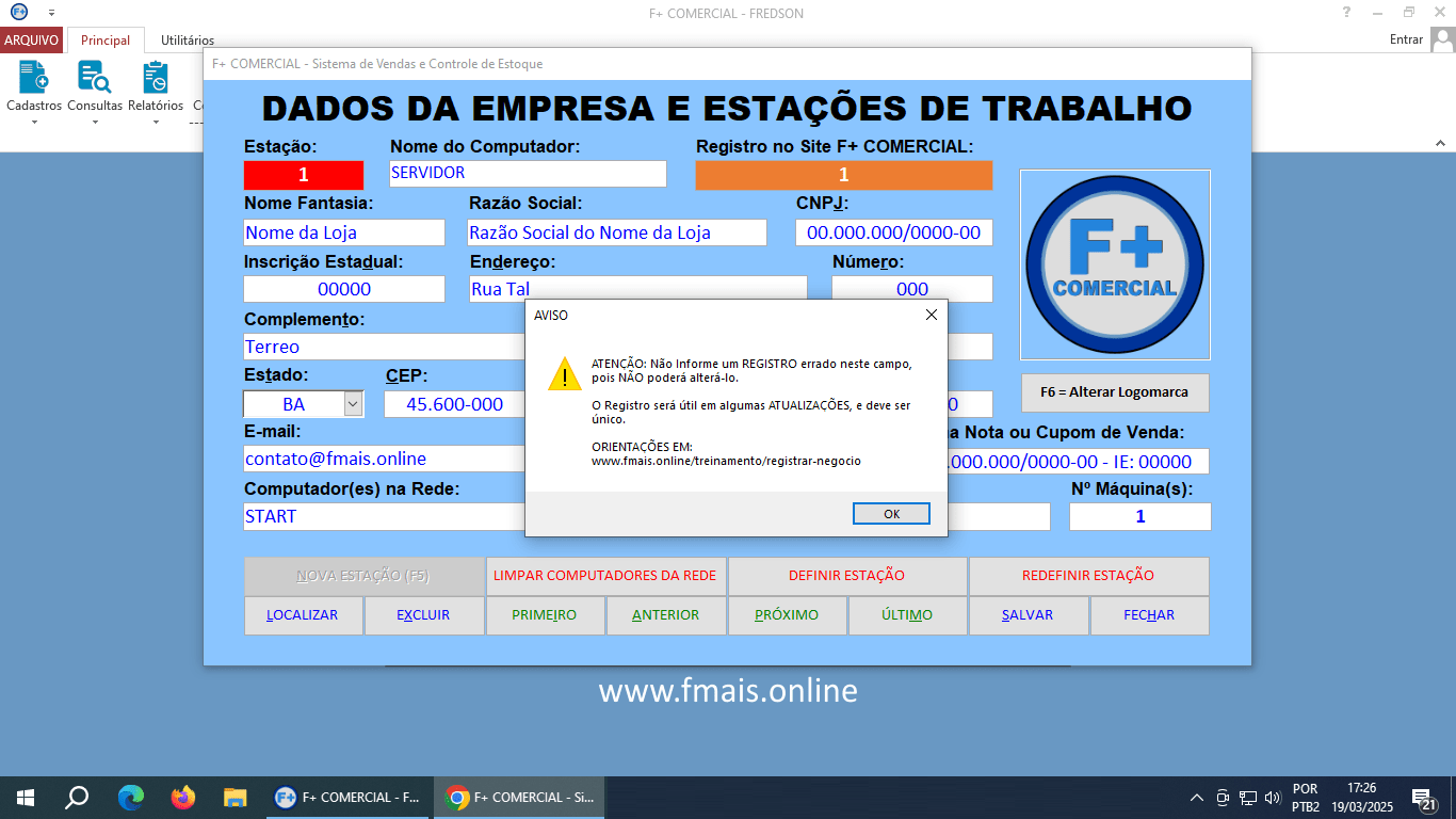 Registrando o Sistema Registrando o Sistema